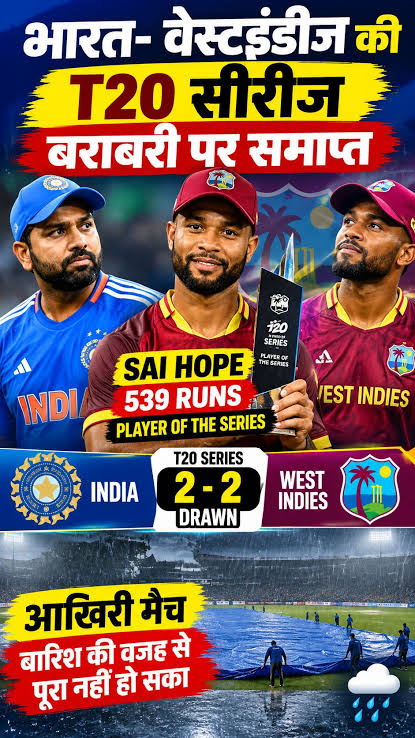 बारिश ने बिगाड़ा खेल, रोमांचक मुकाबले के बाद भारत-वेस्टइंडीज T20 सीरीज 2-2 से ड्रॉ!